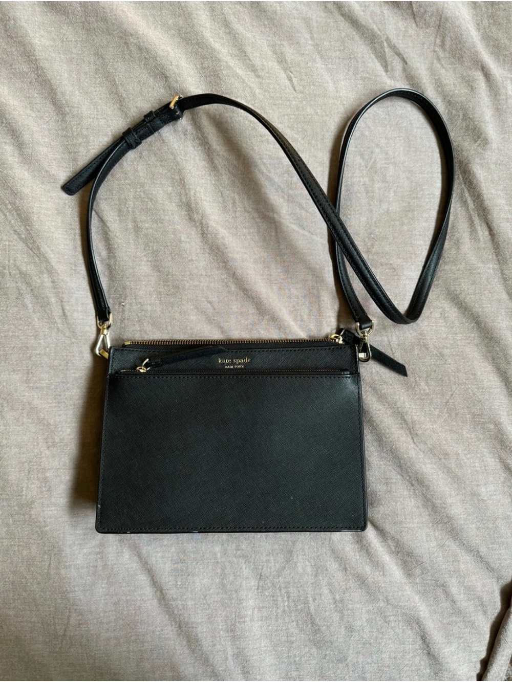 kate spade Black Saffiano Crossbody with Gold Hardware